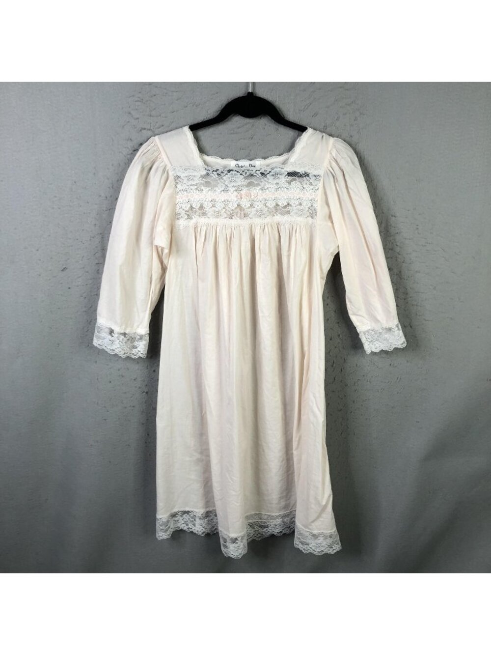 Vintage Christian Dior Nightgown Womens S Pink Cotton Lace Chemise Victorian